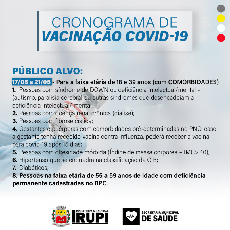 Cronograma de Vacinação - COVID-19 - 17/05 a 21/05