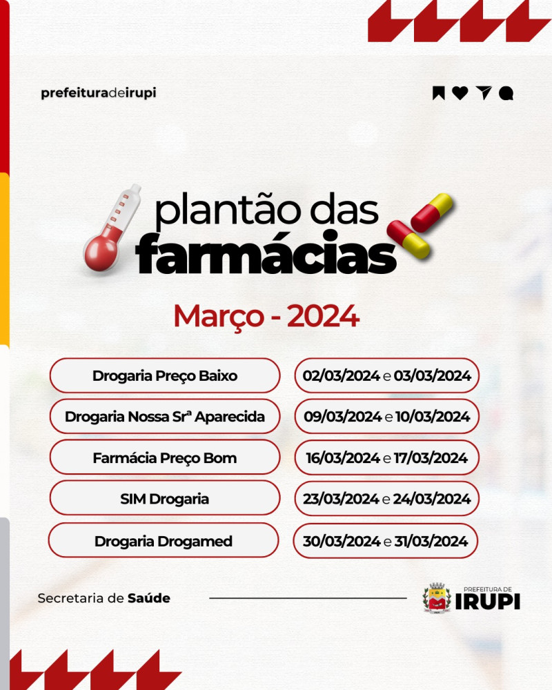 Pantão das Farmácias - mês de março