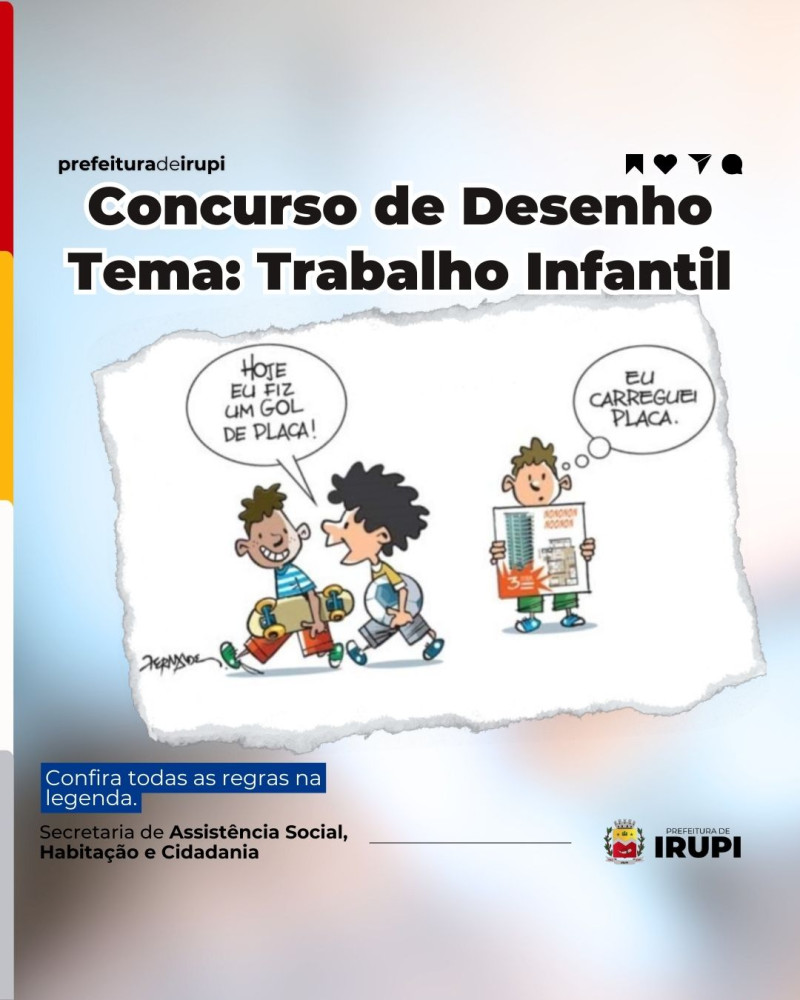 Concurso de Desenho para crianças e adolescentes com o tema 'Trabalho Infantil
