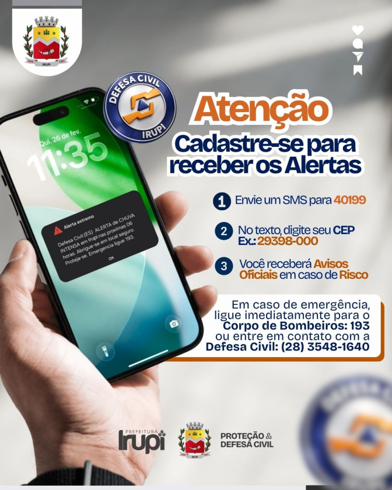 Defesa Civil de Irupi: receba alertas gratuitos no seu celular