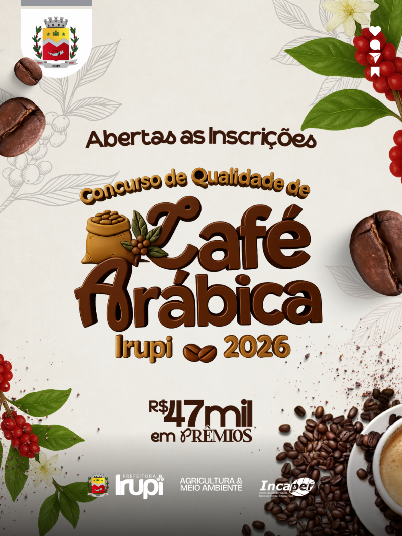 Inscrições abertas para o Concurso de Qualidade de Café Arábica de Irupi 2026