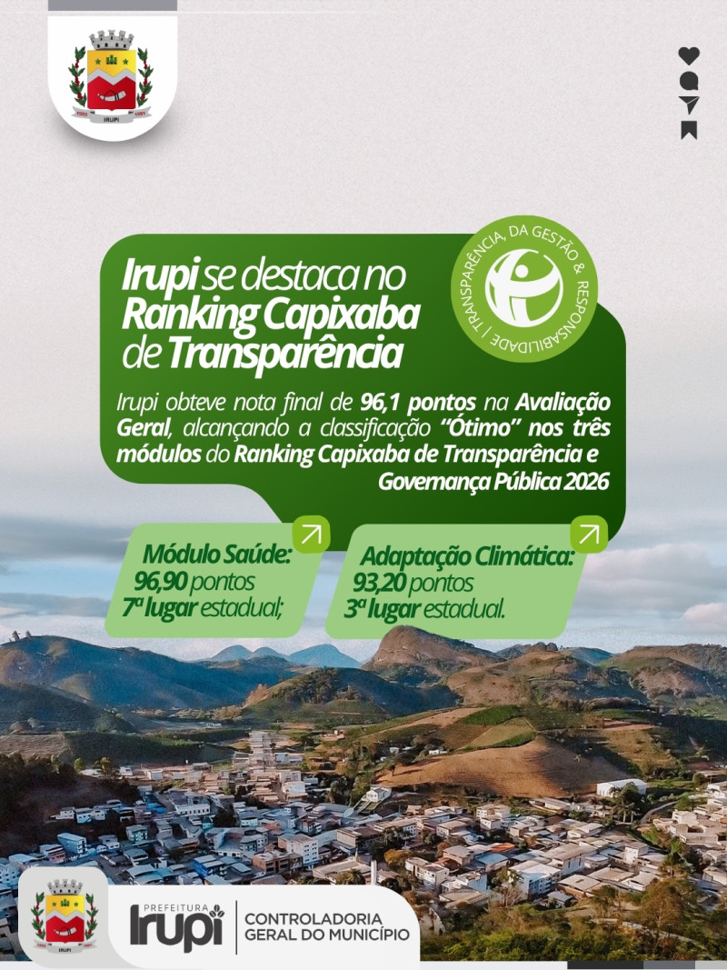 IRUPI SE DESTACA NO RANKING CAPIXABA DE TRANSPARÊNCIA